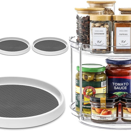 1 Pack 2 Tier Acrylic Clear Lazy Susan, 9.25inch + 4 Pcak 12inch Plastic Susan -