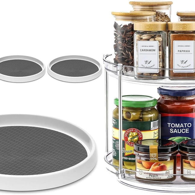 1 Pack 2 Tier Acrylic Clear Lazy Susan, 9.25inch + 4 Pcak 12inch Plastic Susan -