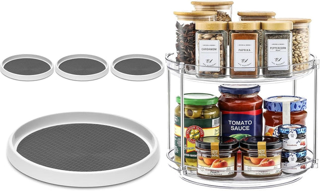 1 Pack 2 Tier Acrylic Clear Lazy Susan 9.25inch Plus 4 Pcak 12inch Plastic Susan V1259-DP01-A-4599