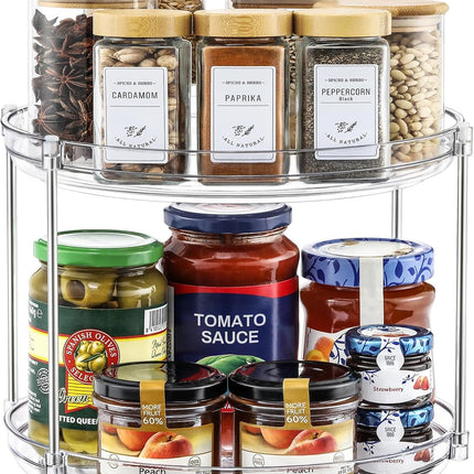 1 Pack 2 Tier Acrylic Clear Lazy Susan, 9.25inch + 4 Pcak 12inch Plastic Susan -
