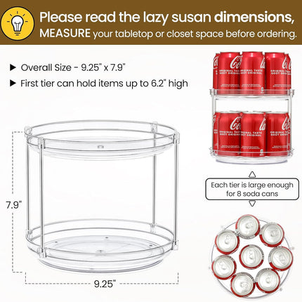 1 Pack 2 Tier Acrylic Clear Lazy Susan, 9.25inch + 4 Pcak 12inch Plastic Susan -