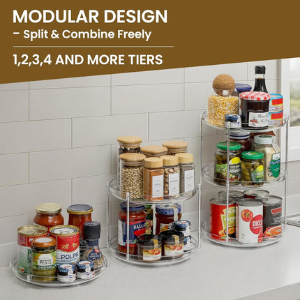 1 Pack 2 Tier Acrylic Clear Lazy Susan, 9.25inch + 4 Pcak 12inch Plastic Susan -