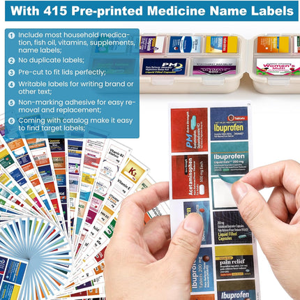 Foldable & Portable Pill Organizer 2 Times A Day with Extra Compartments + 3 Pack 14 GRIDS Travel Box Bulk Meds Labels -
