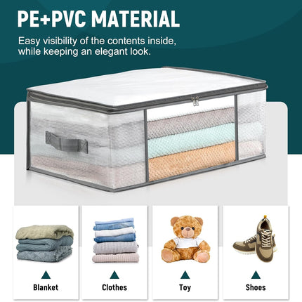 4 Packs Under Bed Storage Containers Bins-55L, 3-Pack Clothes Bags-35L -