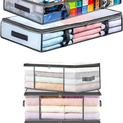 2 Pack Under Bed Storage Containers Bins-55L, 3-Pack Clothes Bags-35L -