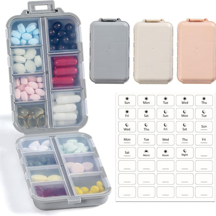 Foldable & Portable Weekly Pill Organizer 2 Times A Day with Etched Labels, Sky Blue + 3 Pack, 14 GRIDS Travel Box -