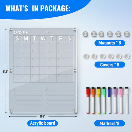 Large Acrylic 2in1 Clear Fridge Calendar and Weekly Meal Planner for -