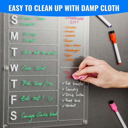 Large Acrylic 2in1 Clear Fridge Calendar and Weekly Meal Planner for -