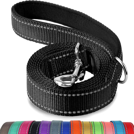 Dog Leash, 6 FT Double-Sided Reflective, Padded Handle Nylon Heavy Duty Leashes for Medium & Large Dogs Walking, Black ft Standard