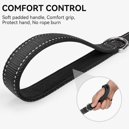 Dog Leash, 6 FT Double-Sided Reflective, Padded Handle Nylon Heavy Duty Leashes for Medium & Large Dogs Walking, Black ft Standard