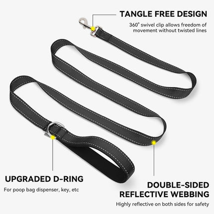 Dog Leash, 6 FT Double-Sided Reflective, Padded Handle Nylon Heavy Duty Leashes for Medium & Large Dogs Walking, Black ft Standard