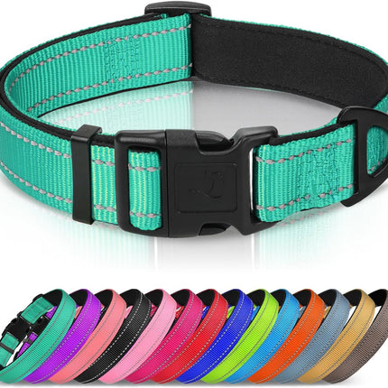 Reflective Dog Collar, Soft Neoprene Padded, Metal D-Ring, Nylon Pet Collar Adjustable for Large Dogs, Teal, L Teal (Pack of 1)