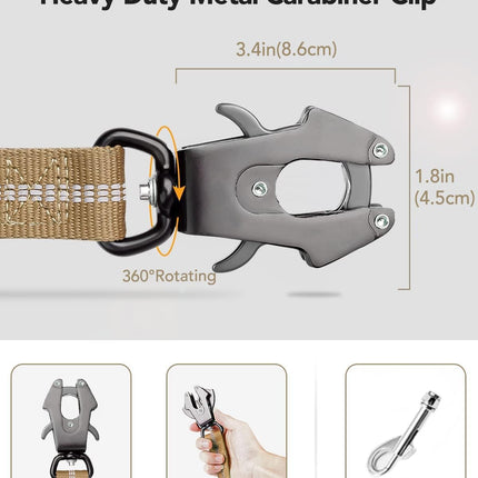 Tactical Dog Leash Heavy Duty, 4-6FT Shock Absorbing Bungee Lead with 2 Padded Handle, Metal Carabiner Clip, Car Seatbelt, Strong No Pull for Medium Large X-Large Dogs, Coyote Brown -