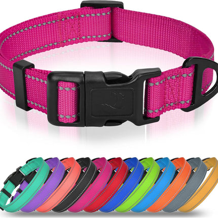 Dog Collars for Small Dogs, Feather-Light Double-Sided Reflective Nylon Collar Night Safety, Adjustable Quick-Release Growing Puppies, Hotpink, S (5/8" Width) Hot Pink S: Width 5/8", Neck 10-16"