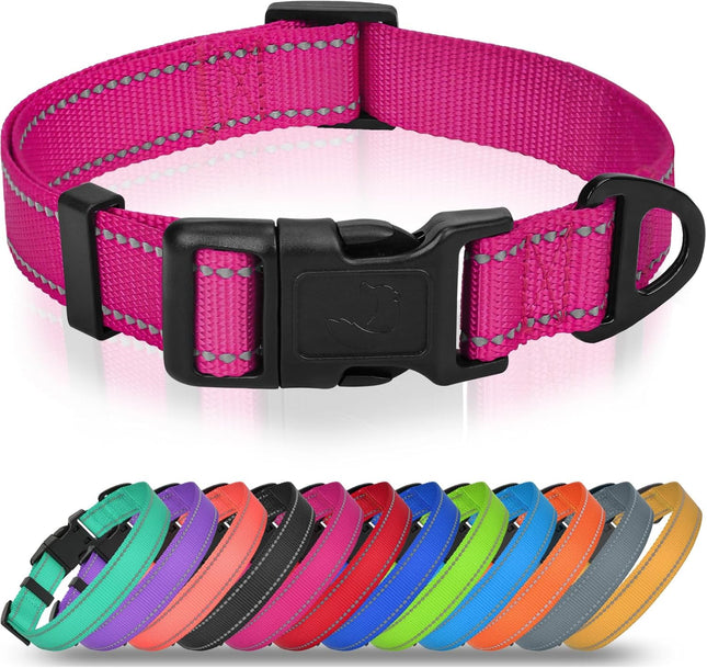 Dog Collars for Small Dogs Feather-Light Double-Sided Reflective Nylon Collar Night Safety in Pink