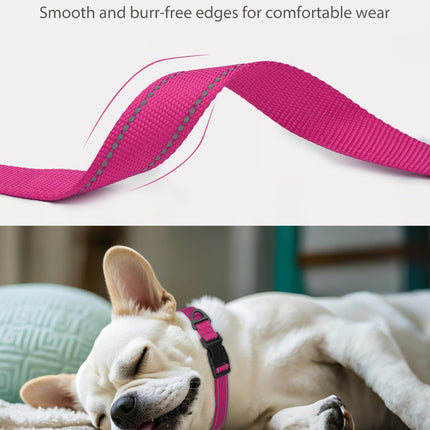 Dog Collars for Small Dogs, Feather-Light Double-Sided Reflective Nylon Collar Night Safety, Adjustable Quick-Release Growing Puppies, Hotpink, S (5/8" Width) Hot Pink S: Width 5/8", Neck 10-16"