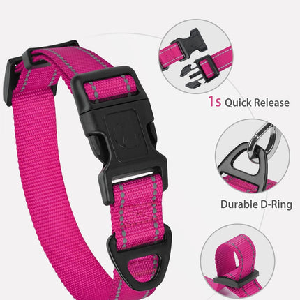 Dog Collars for Small Dogs, Feather-Light Double-Sided Reflective Nylon Collar Night Safety, Adjustable Quick-Release Growing Puppies, Hotpink, S (5/8" Width) Hot Pink S: Width 5/8", Neck 10-16"