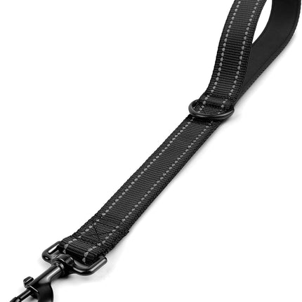 Strong Short Dog Leash 18 Inch, 1.2 Inch Wide, Heavy Duty, Padded Handle for Traffic Control, Reflective Medium and Large Dogs Walking Training, Black 1.5 ft