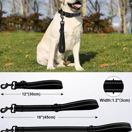 Strong Short Dog Leash 18 Inch, 1.2 Inch Wide, Heavy Duty, Padded Handle for Traffic Control, Reflective Medium and Large Dogs Walking Training, Black 1.5 ft