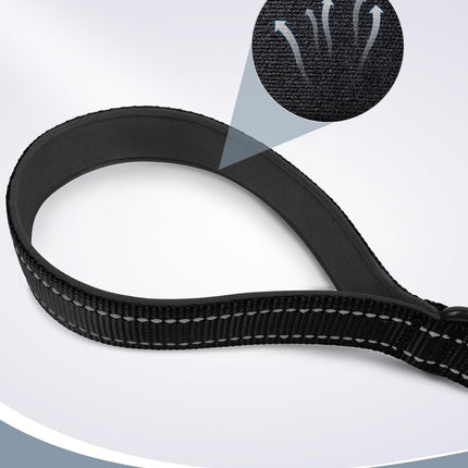 Strong Short Dog Leash 18 Inch, 1.2 Inch Wide, Heavy Duty, Padded Handle for Traffic Control, Reflective Medium and Large Dogs Walking Training, Black 1.5 ft