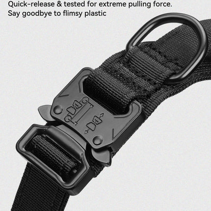 Tactical Dog Collar with Handle and Metal Buckle, Heavy Duty Padded Military 2 Patches for Training, Adjustable Large Dogs, Black, L Black