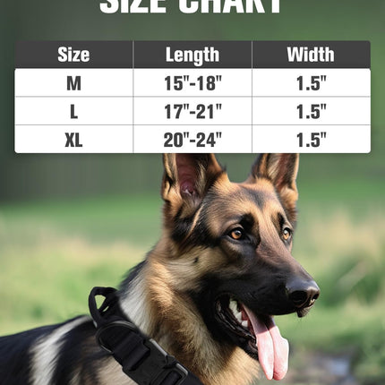 Tactical Dog Collar with Handle and Metal Buckle, Heavy Duty Padded Military 2 Patches for Training, Adjustable Large Dogs, Black, L Black