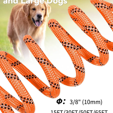 Long Leash for Dog with Removable Padded Handle, Heavy Duty Lead Large Medium Dogs,15FT/30FT/50FT/65FT Reflective Training Play, Camping, Backyard Tie Out, Orange, 30FT Orange