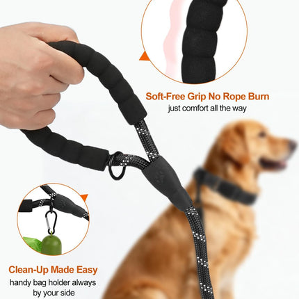 Dog Leash for Large Dogs, Heavy Duty Nylon Leashes with Comfortable Padded Handle and Highly Reflective Threads, Ideal Walking Training, Black, 6'×1/2'' Black 6FT×1/2'' (20~120 lbs)