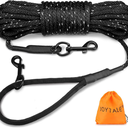 Long Dog Training Leash, 30 FT Tie Out Rope Check Cord with Padded Handle, Reflective Recall Lead for Puppy and Small Dogs, Black ft(Pack of 1)