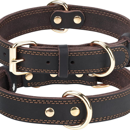 Genuine Leather Dog Collar for Large Dogs, Heavy Duty Thick Solid Power Breeds, Sturdy Adjustable Pet with Metal Pin Buckle, Durable Daily Walking, Brown, L Brown