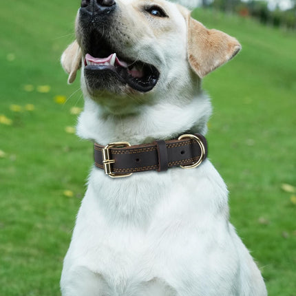 Genuine Leather Dog Collar for Large Dogs, Heavy Duty Thick Solid Power Breeds, Sturdy Adjustable Pet with Metal Pin Buckle, Durable Daily Walking, Brown, L Brown