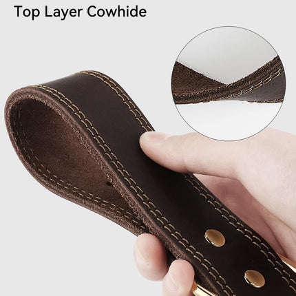 Genuine Leather Dog Collar for Large Dogs, Heavy Duty Thick Solid Power Breeds, Sturdy Adjustable Pet with Metal Pin Buckle, Durable Daily Walking, Brown, L Brown