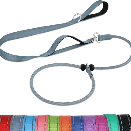 Tangle-Free Slip Leads for Dogs, 6 FT Leash with Padded Double Handle, Reflective Nylon Training Small Medium Dogs 15-40 Lbs, Gray Feet(15-40lbs)
