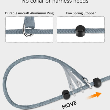 Tangle-Free Slip Leads for Dogs, 6 FT Leash with Padded Double Handle, Reflective Nylon Training Small Medium Dogs 15-40 Lbs, Gray Feet(15-40lbs)