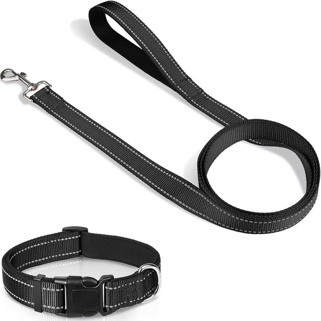 6FT x 1'' Dog Leash and Collar (18-28) Reflective Soft Neoprene Padded Pet Collars Leashes for Extra Large