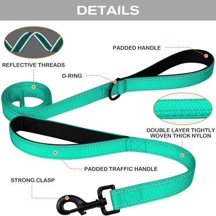 Martingale Dog Collar(12.5-16''), 6FT Double Handle Leash for Training, Teal -