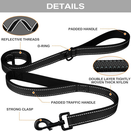 Martingale Dog Collar(12.5-16''), 6FT Double Handle Leash for Training, Black -