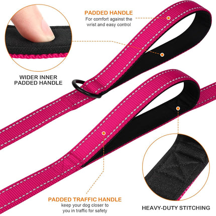 Martingale Dog Collar(16-20"), 6FT Double Handle Leash for Training, Hotpink -