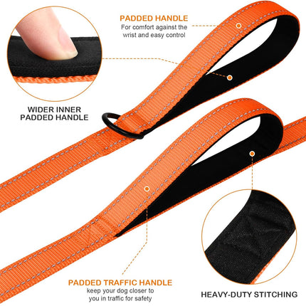 Martingale Dog Collar(16-20"), 6FT Double Handle Leash for Training, Orange -