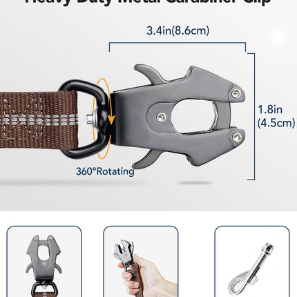 Tactical Dog Collar(17"-21") and Leash Set, Shock Absorbing Bungee Adjustable Strong Collar with Handle for Large Dogs(Brown, L) -