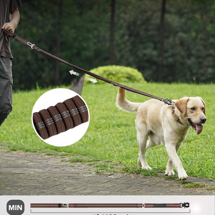 Tactical Dog Collar(17"-21") and Leash Set, Shock Absorbing Bungee Adjustable Strong Collar with Handle for Large Dogs(Brown, L) -