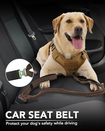 Tactical Dog Collar(17"-21") and Leash Set, Shock Absorbing Bungee Adjustable Strong Collar with Handle for Large Dogs(Brown, L) -
