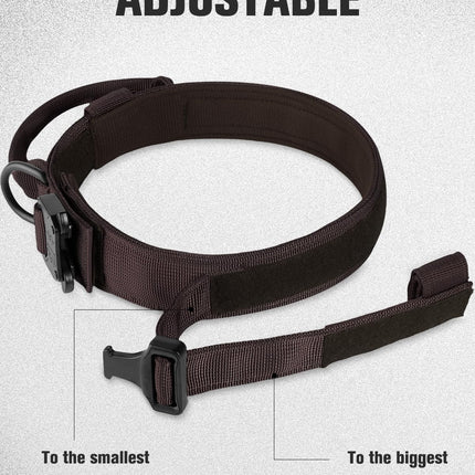 Tactical Dog Collar(17"-21") and Leash Set, Shock Absorbing Bungee Adjustable Strong Collar with Handle for Large Dogs(Brown, L) -