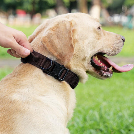 Tactical Dog Collar(17"-21") and Leash Set, Shock Absorbing Bungee Adjustable Strong Collar with Handle for Large Dogs(Brown, L) -