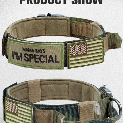 Tactical Dog Collar(17"-21") and Leash Set, Shock Absorbing Bungee Adjustable Strong Collar with Handle for Large Dogs(Camouflage, L) -