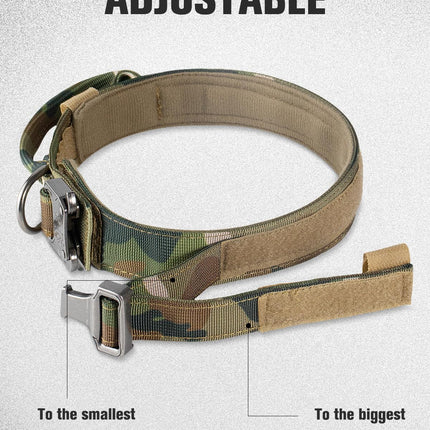 Tactical Dog Collar(17"-21") and Leash Set, Shock Absorbing Bungee Adjustable Strong Collar with Handle for Large Dogs(Camouflage, L) -