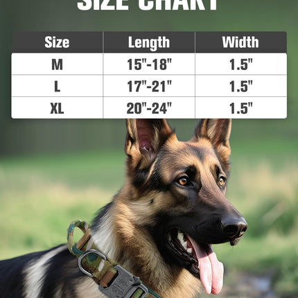 Tactical Dog Collar(17"-21") and Leash Set, Shock Absorbing Bungee Adjustable Strong Collar with Handle for Large Dogs(Camouflage, L) -