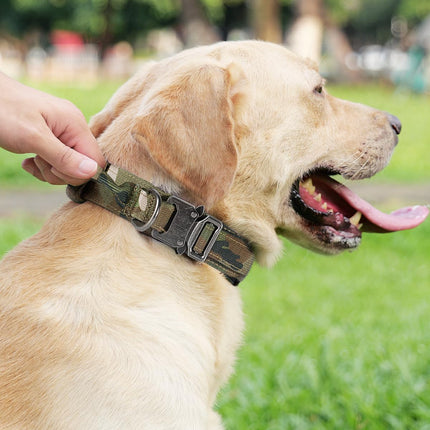 Tactical Dog Collar(17"-21") and Leash Set, Shock Absorbing Bungee Adjustable Strong Collar with Handle for Large Dogs(Camouflage, L) -