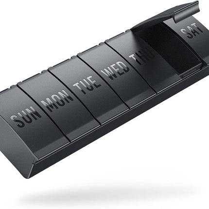 Pill Organizer Large, Weekly Medicine Organizers, 7 Day Pills Box Case Travel for Big Vitamin Supplements Fish Oil, Black -