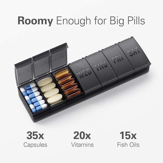 Pill Organizer Large Weekly Medicine Organizers 7 Day Pills Box Case Travel for Big Vitamin Supplements – product detail